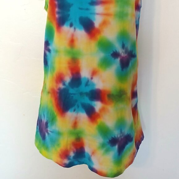 Rainbow Tie Dye Racerback Tank Top With Pretty Colorburst Pattern Women's Small - Picture 9 of 14
